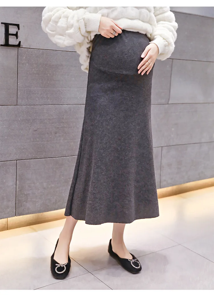 LLDRESS осенне-зимняя корейская модная длинная трикотажная юбка плиссированная юбка для беременных женщин с поддержкой талии для беременных