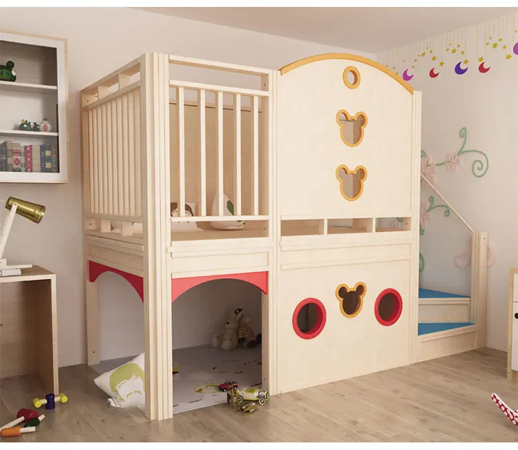 Moetry Singapore Hot Sale Preschool 2-Story Play Fort Low Loft Bed for Toddlers Kindergarten Play Furniture