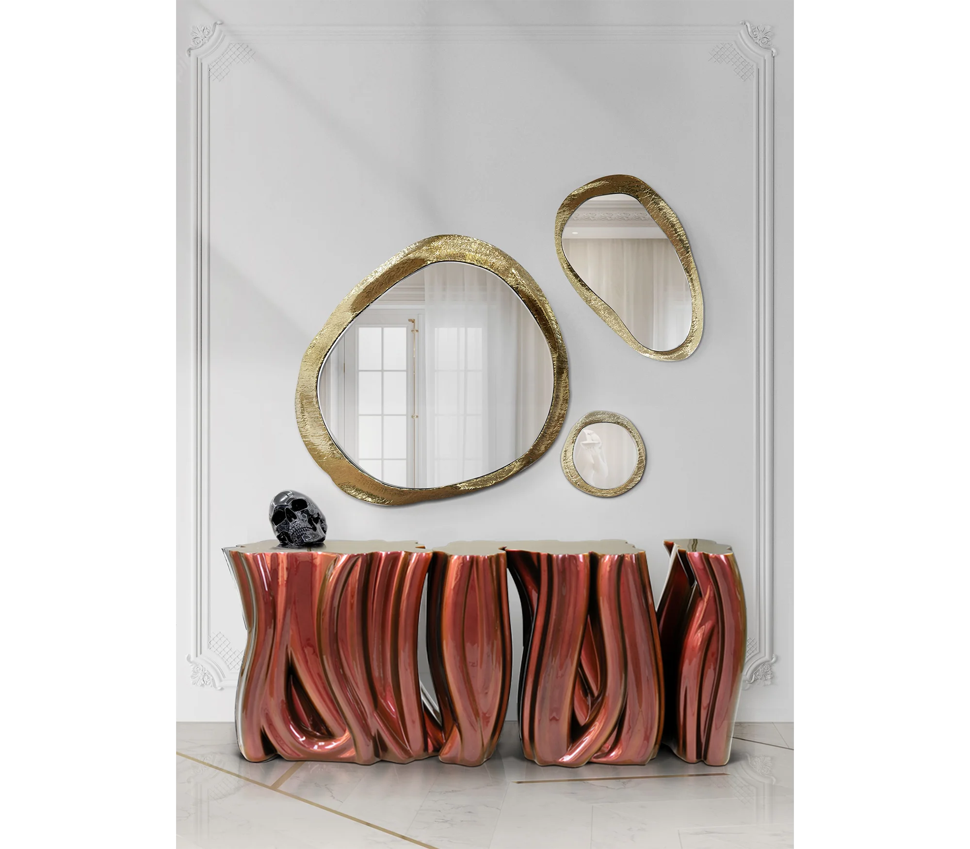 Contemporary faux marble console table for hallways and doorways Cozy and romantic