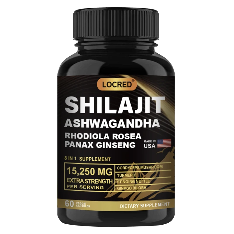 OEM Hot Selling Private Label Shilajit Ashwagandha Rhodiola Rosea Panax Ginseng 8 In 1 Supplement Extract Strength 60  Pills