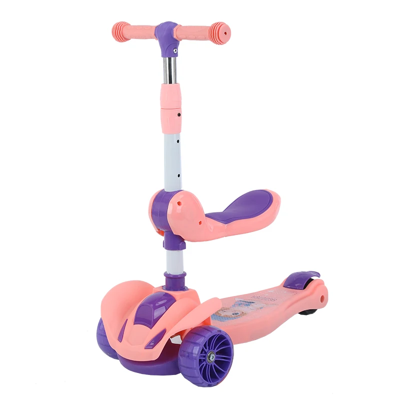 Handle Three Wheel Kids Scooter Wholesale Rubber Pink Transparent Black Green Red Led Light Blue Body Plastic Color Brake Origin