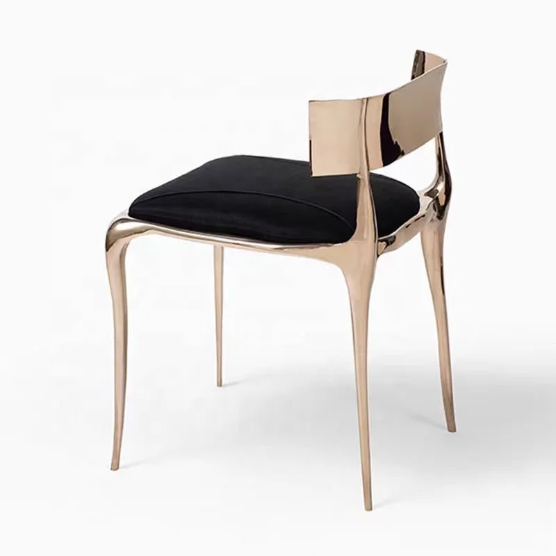High-end brass frame upholstered dining chairs cool metal curves low back dining chairs luxury dining room furniture