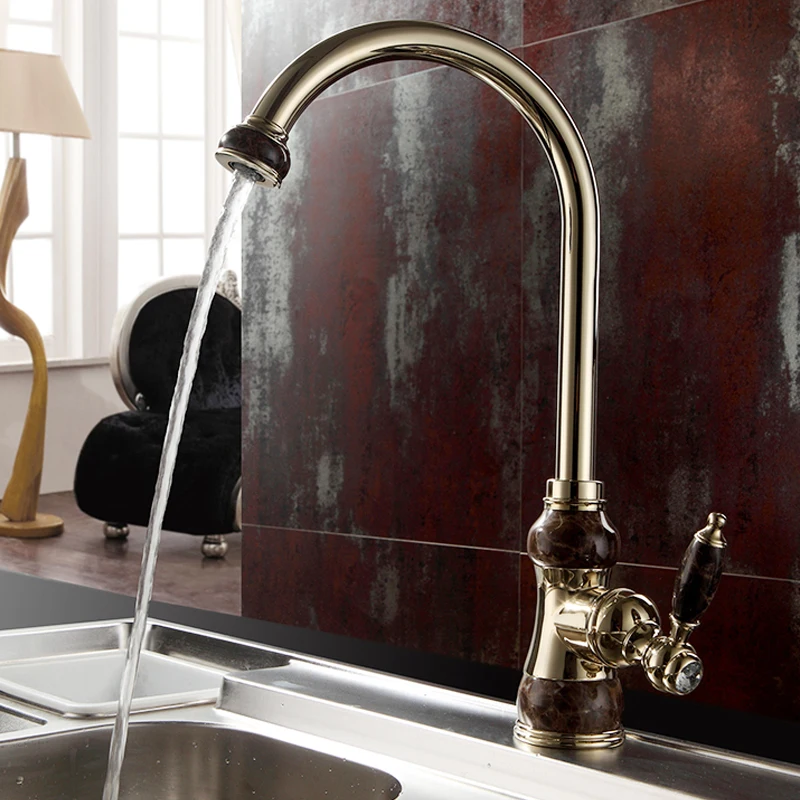 kitchen faucet Gold Brass Body kitchen Sink Faucet with Black Jade