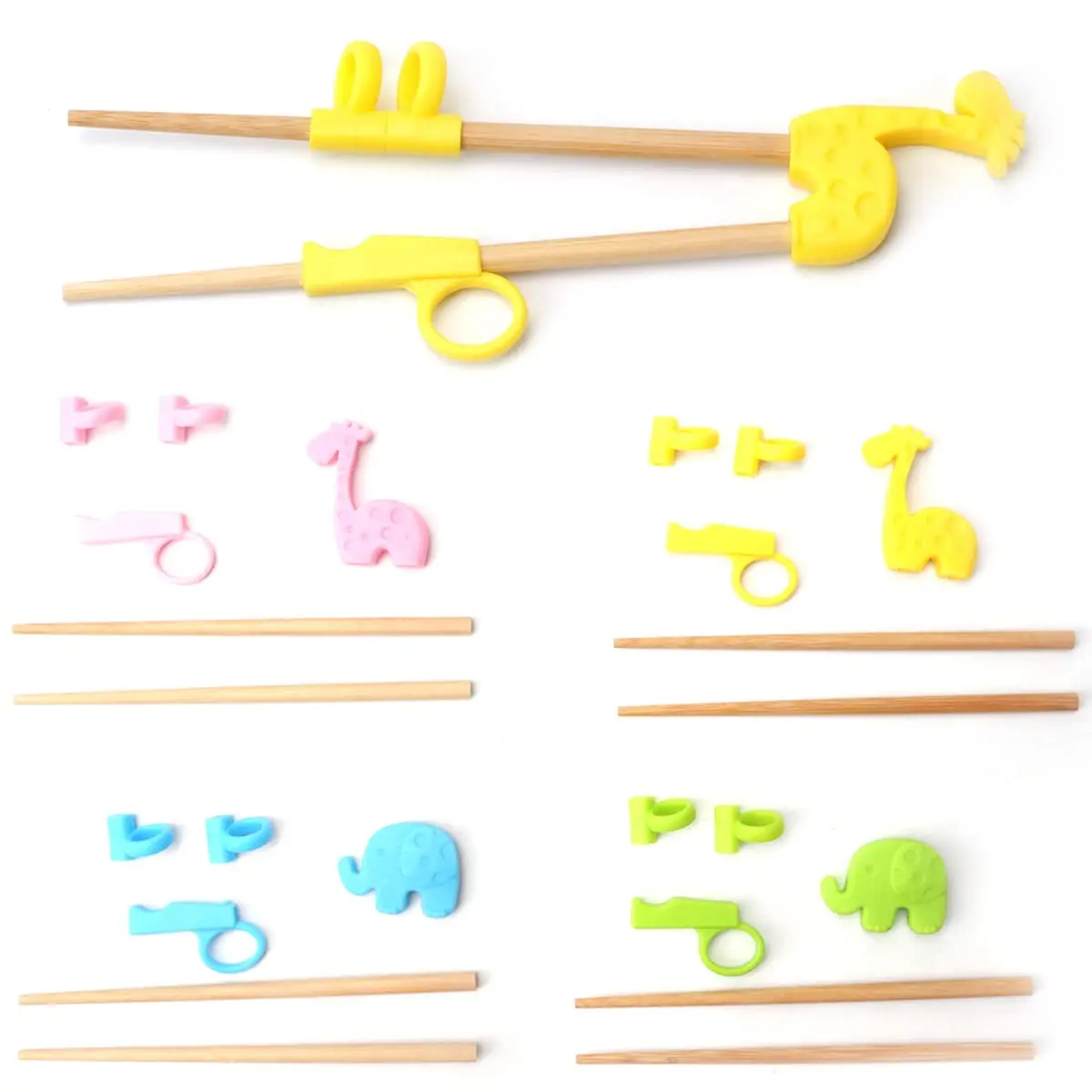 Reusable Food Grade Silicone Bamboo Kids Training Chopsticks Learner Chopstick for Children Beginners Adults