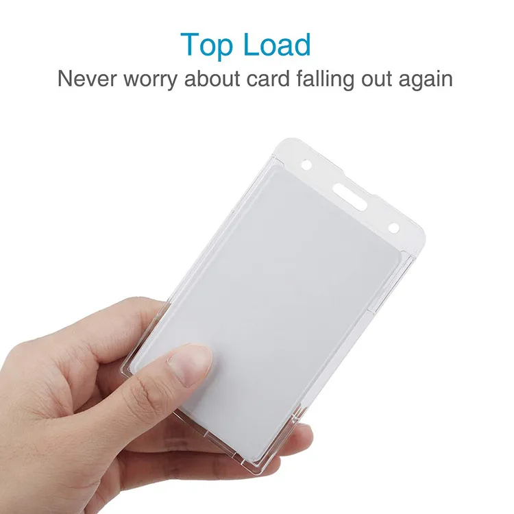 PS PC Vertical 2 Dual Credit Card Holder Protector Cover ID Card Double Hard Plastic Portable Work Card Holder with Thumb Slot