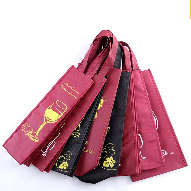 wholesale Custom promotional reusable non woven wine shopping bag christmas single gift transport 2 4 6 wine bottle tote bag