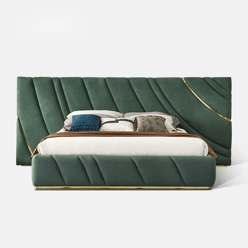 American light luxury genuine leather bed master bedroom fabric upholstery  bed Italian high-end villa luxury double King bed