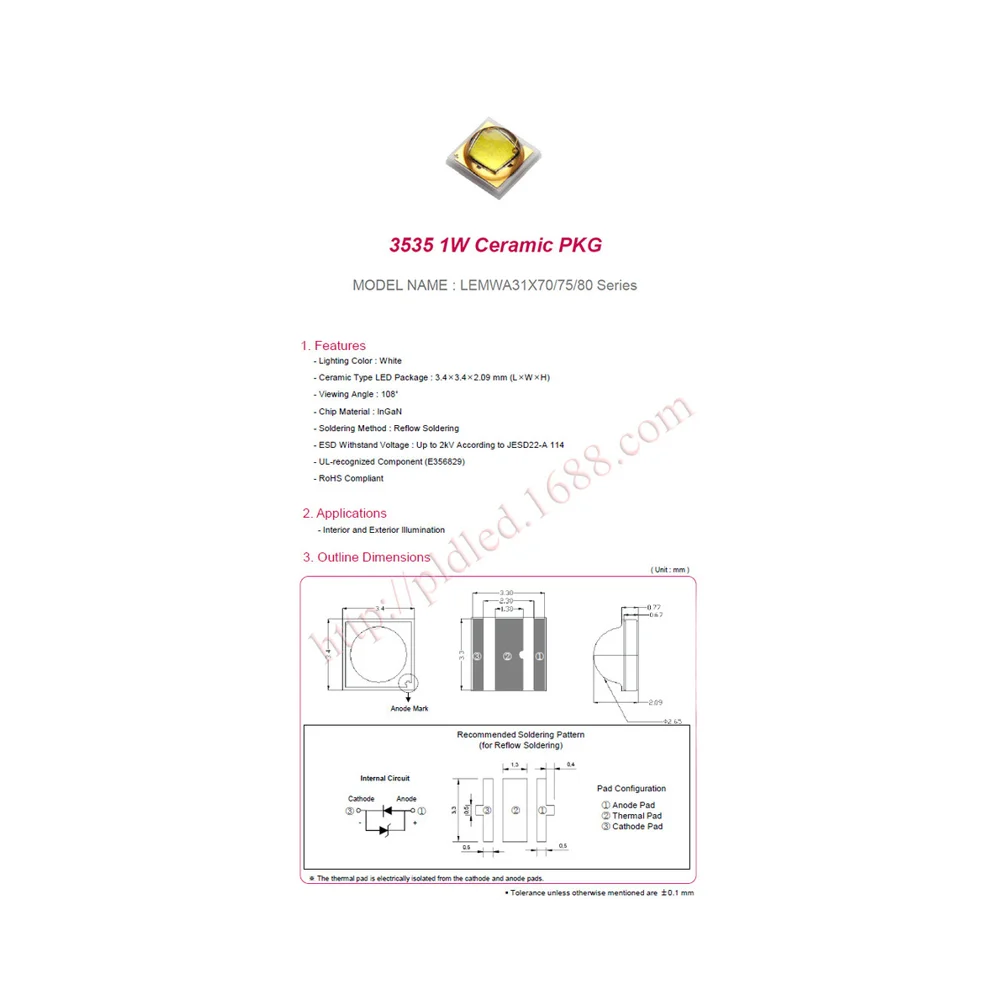 LG3535 Lamp Bead LED Flashlight from South Korea High Power 5W Super Bright with 1W Luminous Efficiency