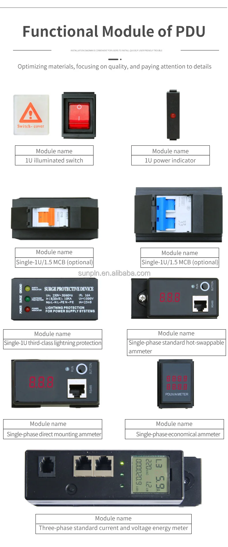 IT room industrial socket rack aluminium PDU 10A 3C electrical equipment