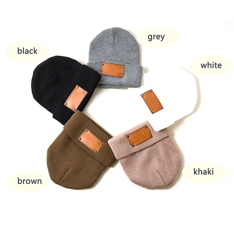 winter hats Custom Personalized company Name Customized Beanies cap with Leather Patch