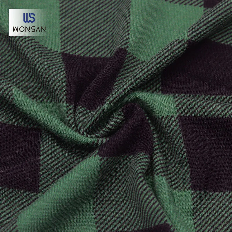 China High Quality Polyester Spandex Garment T-shirt Cloth Yarn Dyed Plaid Printed Jersey Knitted Fabric