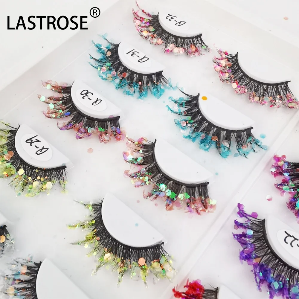 Full Strip Colored Lash Luminous faux Mink Eyelashes Party Glitter Green Pink Eye Lashes UV Light Glow in the Dark