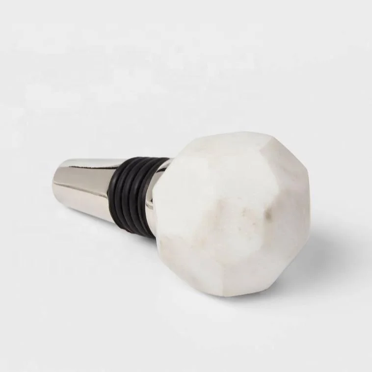 Wholesale Modern White Solid Marble Wine Stopper equipped with silicone ribs