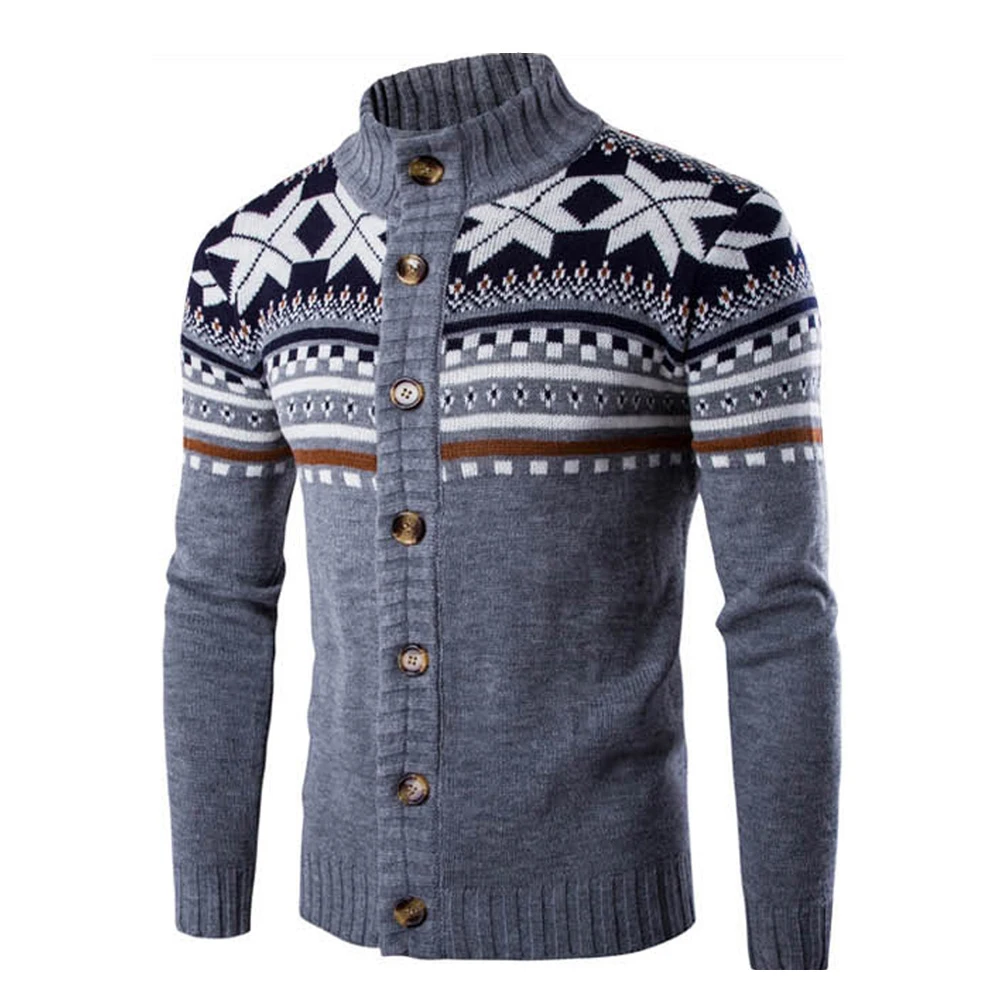 OEM Long Sleeve Wool Stand Collar Autumn Men Knitted cardigan sweater coat