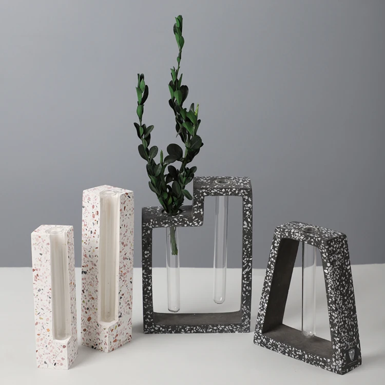 New arrivals wholesale terrazzo flower container home decor glass tube hydroponic pots for plants