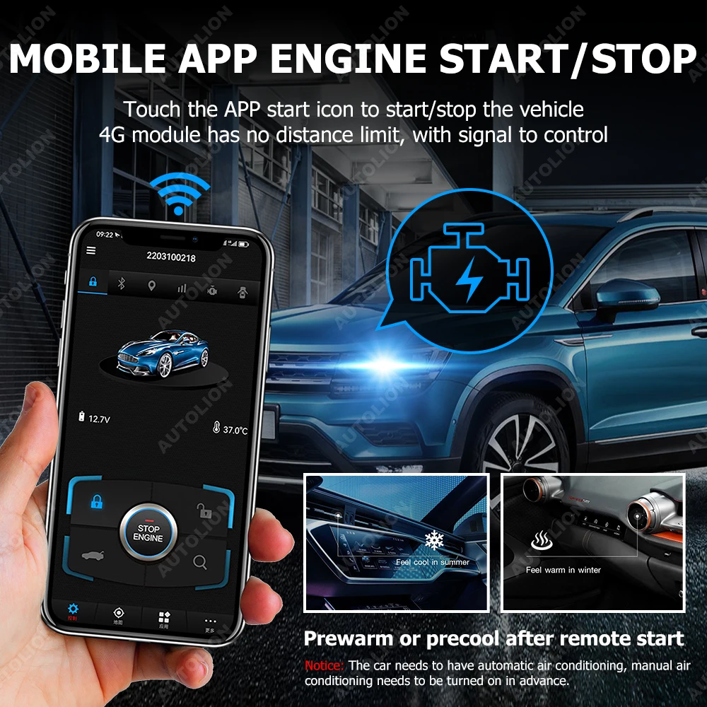 4G GSM Mobile Phone Control Car with Net Monitor Vehicle Condition Remote Start stop car lock unlock trunk release