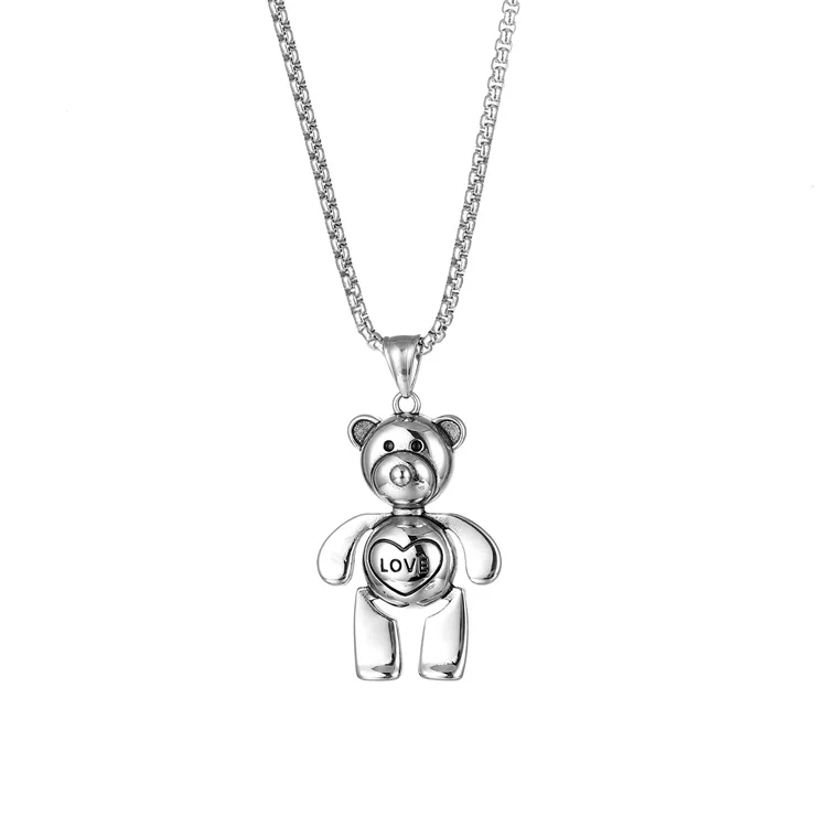 316L stainless steel jewelry love heart charm pendant teddy bear pendant necklace