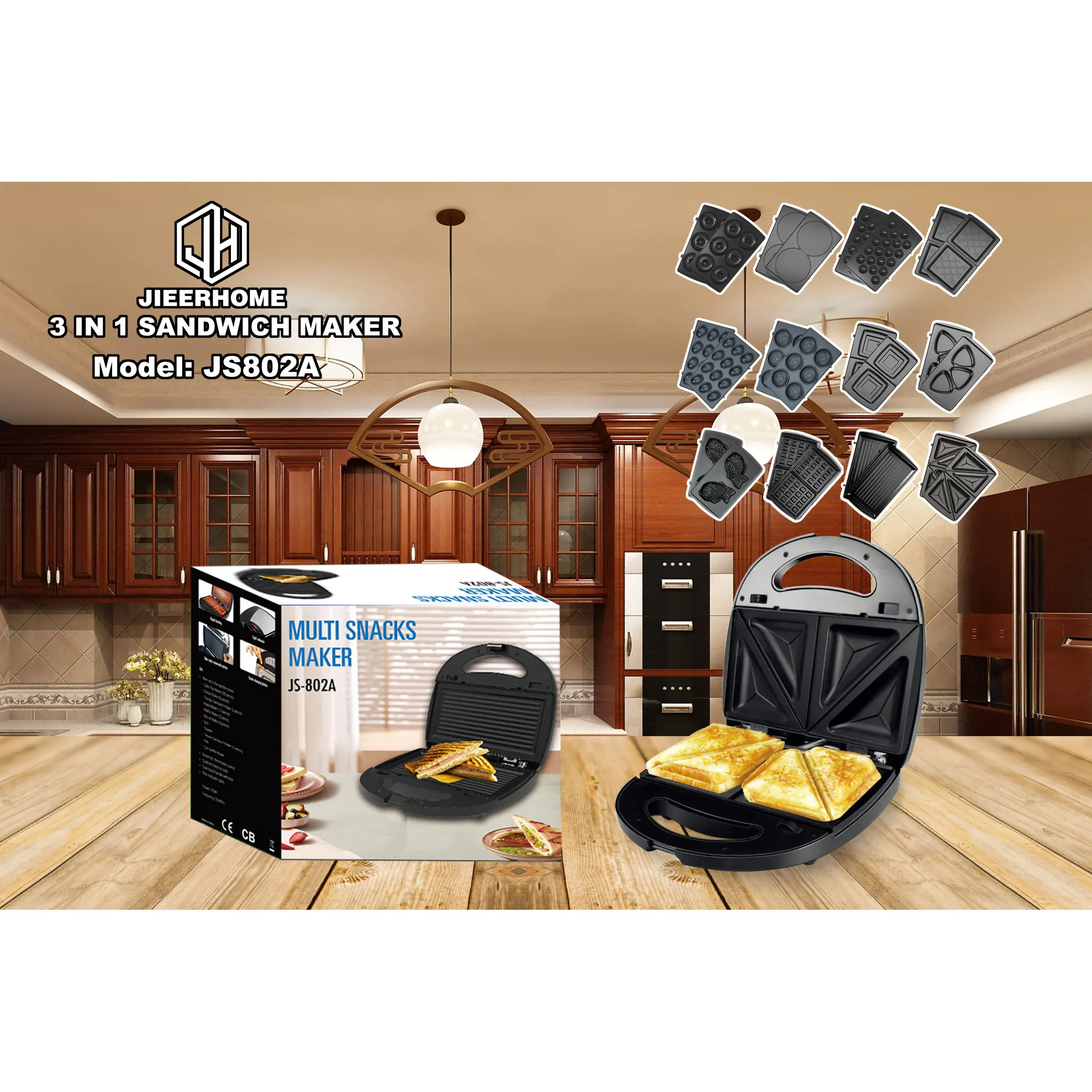 ETL 7 6 4 3 in 1 Electric Non Stick Grill Griller 2 Slices Snack  Panini waffle maker Detachable professional Sandwich Maker