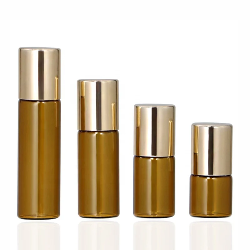 1ml 2ml 3ml 5ml amber and clear glass roll on bottle for perfume essential oil roll on bottle with gold/silver caps
