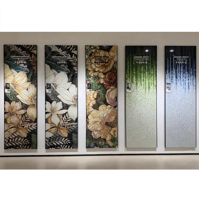New Custom 800x2600 mm Floral Mural Mosaic Pattern Polished Glazed Porcelain Sintered Stone Slab Tiles