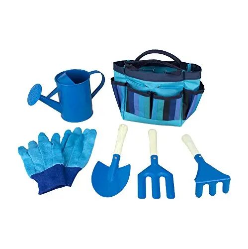 Amazon Hot- sale and Customized Outdoor Gardening Plant 6pcs Tool Set with Carrying Bag for Kids(blue and pink)