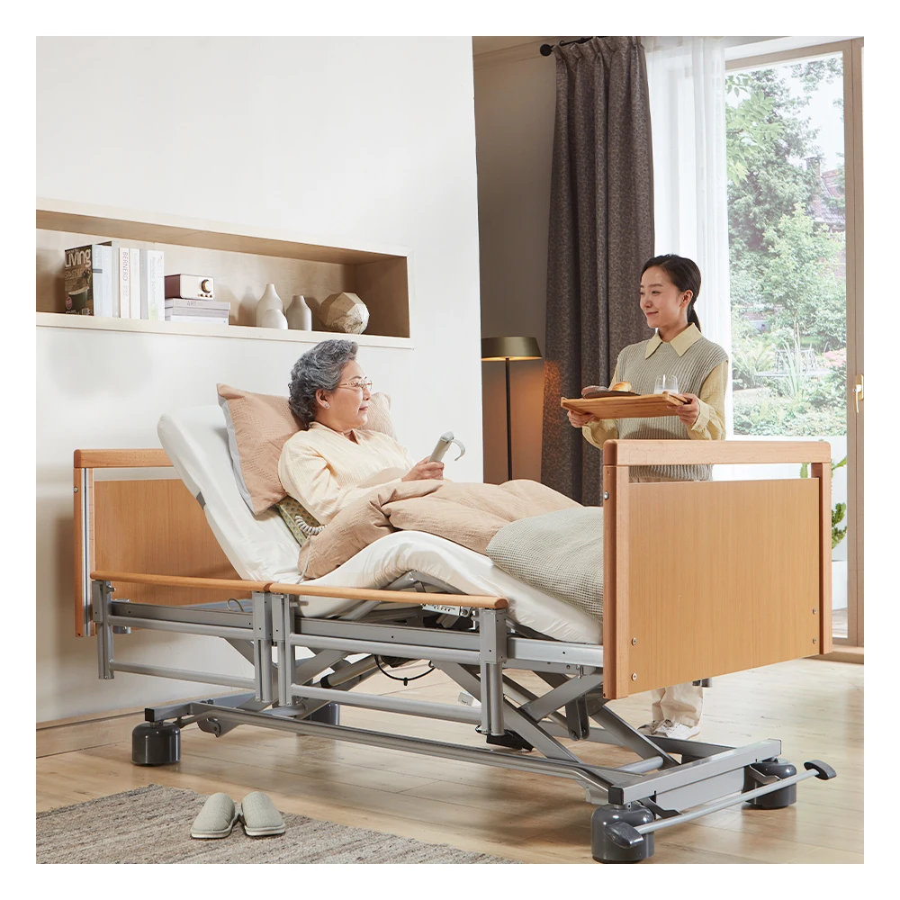 Tecforcare One-button Brake Adjustable Beds 5 Function Electric Hospital How Care Bed for The Elderly