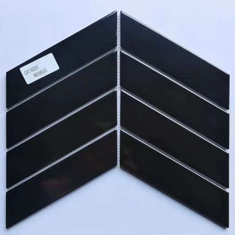 Hot Selling Black Fishbone Looking Glazed Porcelain Mosaic Tiles Glossy/Matte Finish for Interior Wall in Sheet Style