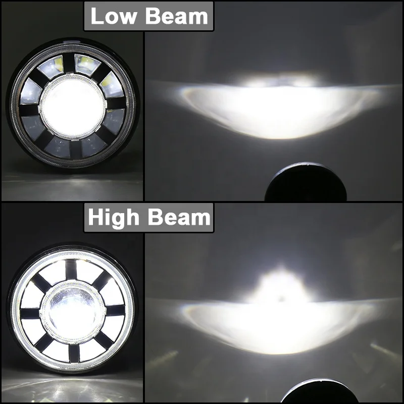
OVOVS 7 inch 60w led Headlight 12v 24v with Halo DRL Turn Signal 7