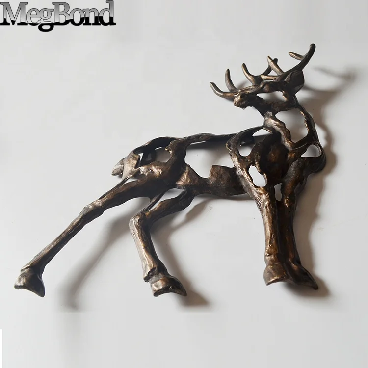 3D bronze deer cast iron material wall hanging decor for garden and home