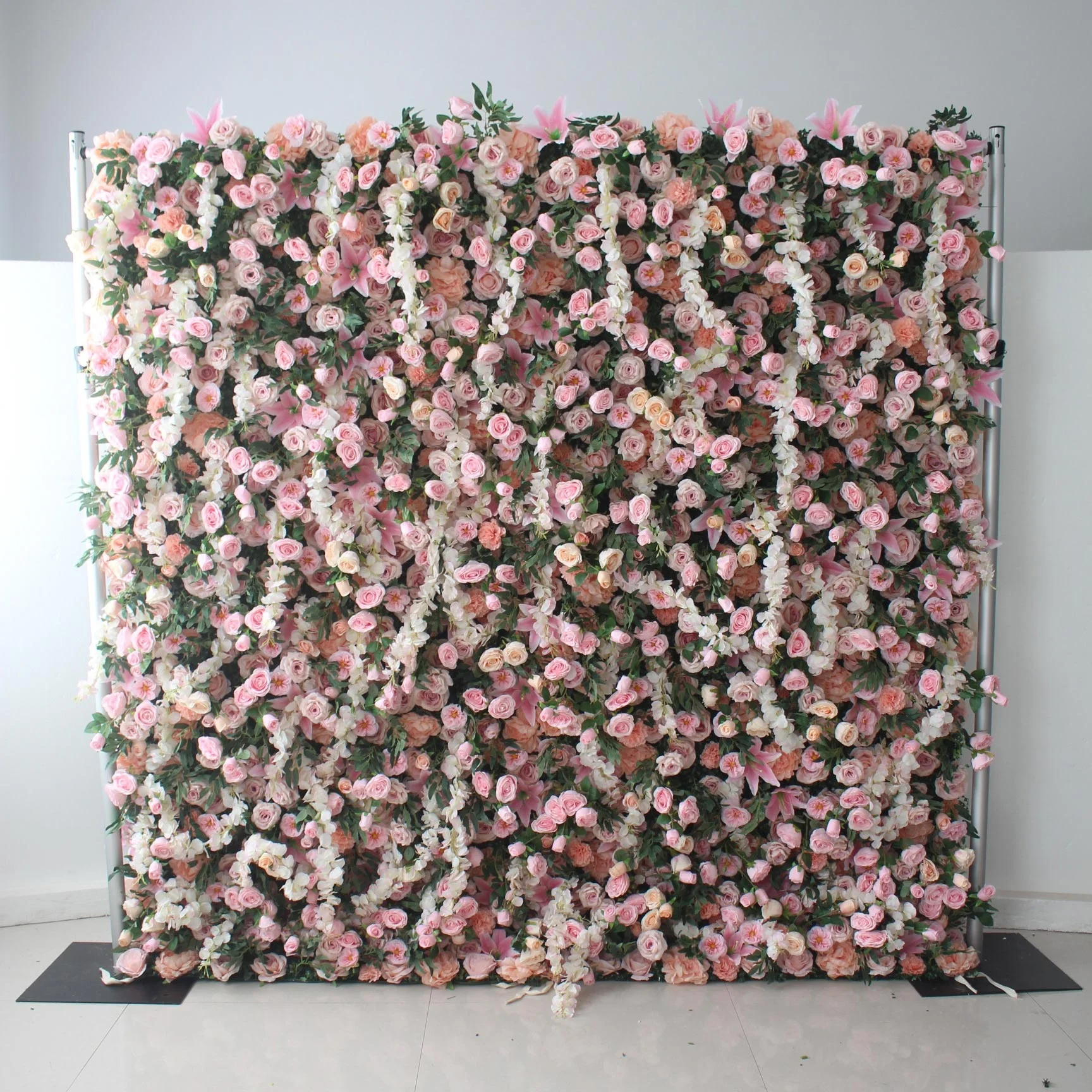 Custom romantic wedding decoration 3D silk artificial pink cloth back flower wall backdrop
