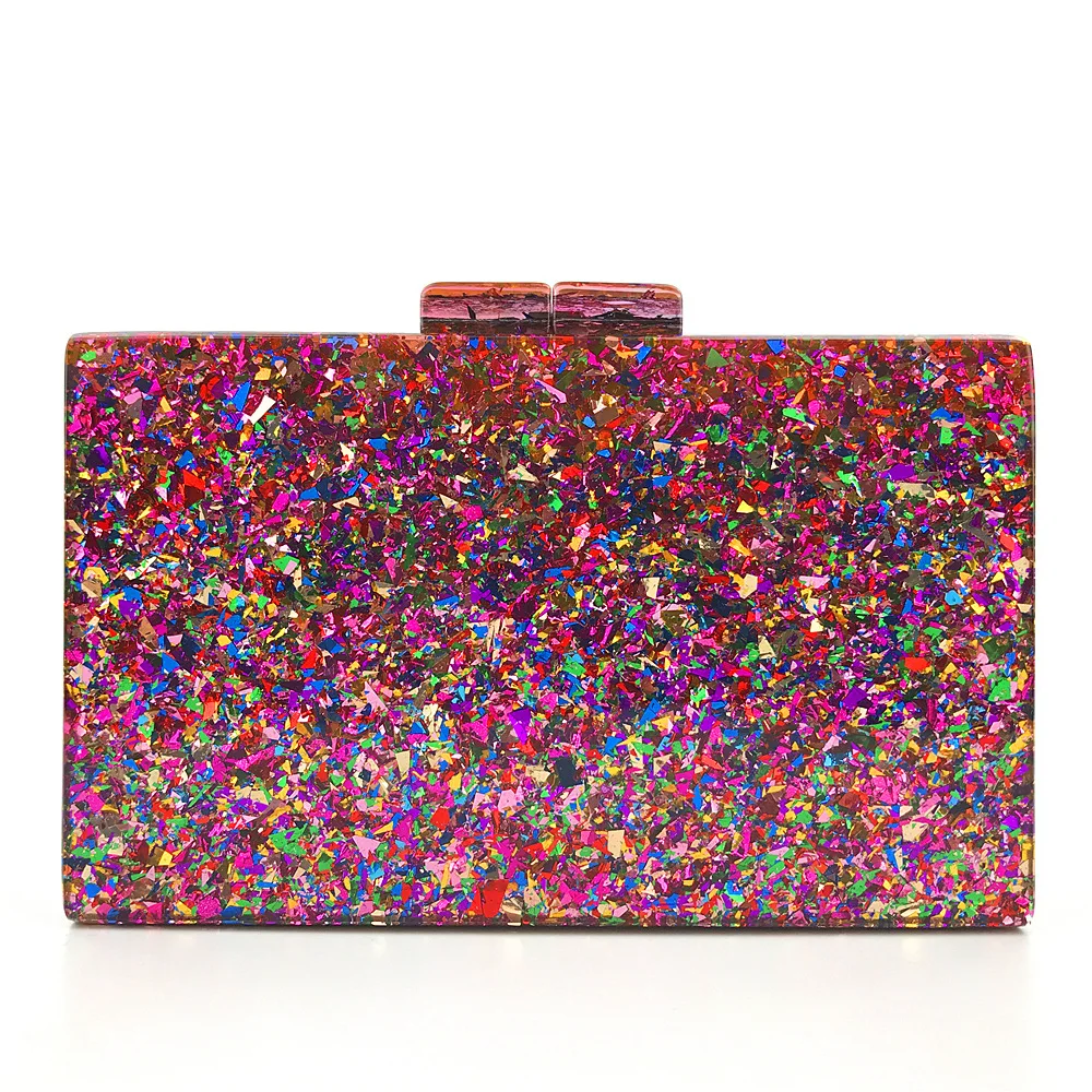 Luxury ladies glitter acrylic clutch purse colorful sequin handbags shoulder chain bags