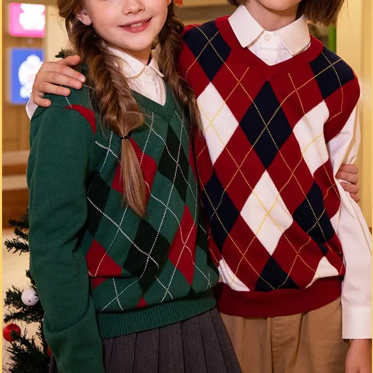 Primary school uniform for kid Children wool cotton long sleeveless sweaters unisex school sweater