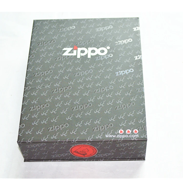 Magnetic Black Printing CMYK UV Coating  Logo Book Shape Zippo Paper Gift Box With Removable EVA Insert