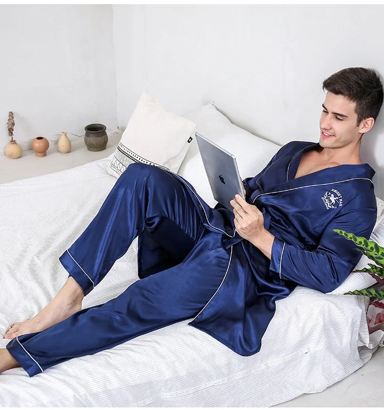 Мужская шелковая атласная пижама одноцветная 3xl костюм ночные штаны для
