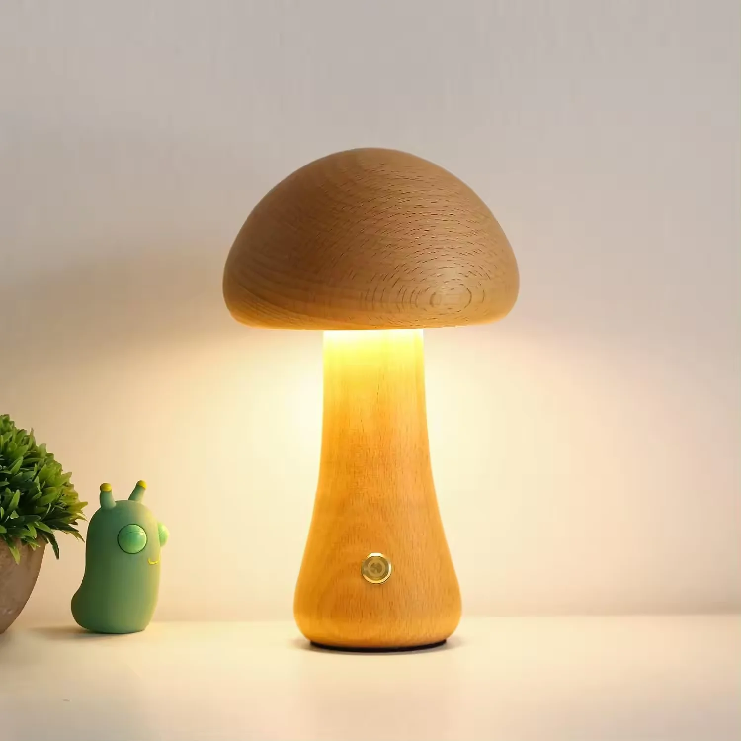 LED Wood Desk Lamp Bedroom Bedside Night Light Dimmable LED Creative Mushroom Table Lamp