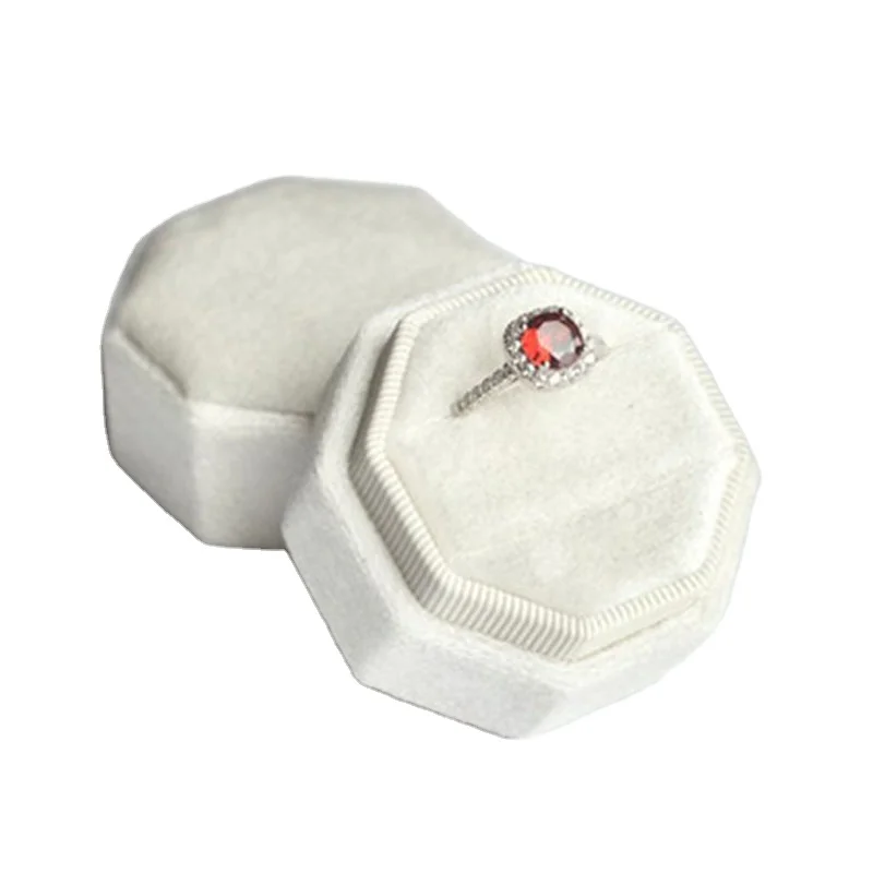 Ring box Velvet white ring box Hot-Sale Jewelry Packaging Box Velvet Hexagon wedding rings couple set