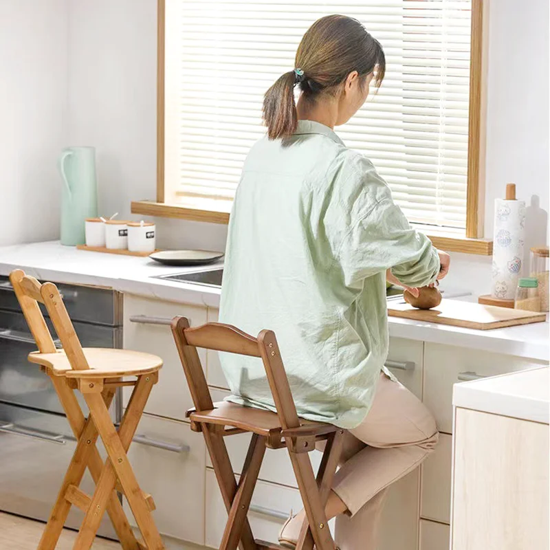 Furniture Foldable Cheap Restaurant High Bamboo Bar Dining Stools Chair Wholesale with Back Rest Modern for Kitchen Counter