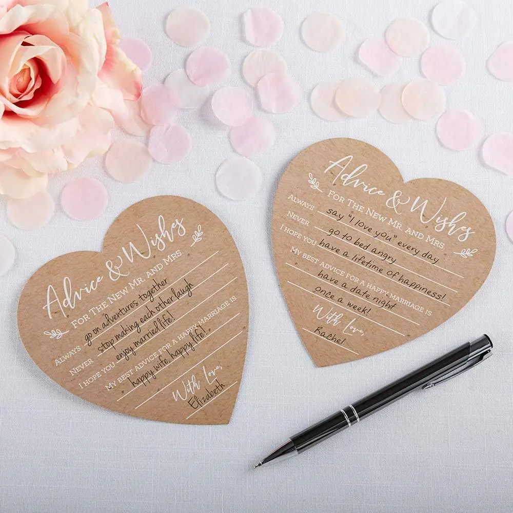 Hot heart with handwritten wedding Eco-friendly kraft paper Advice And Wishes Card