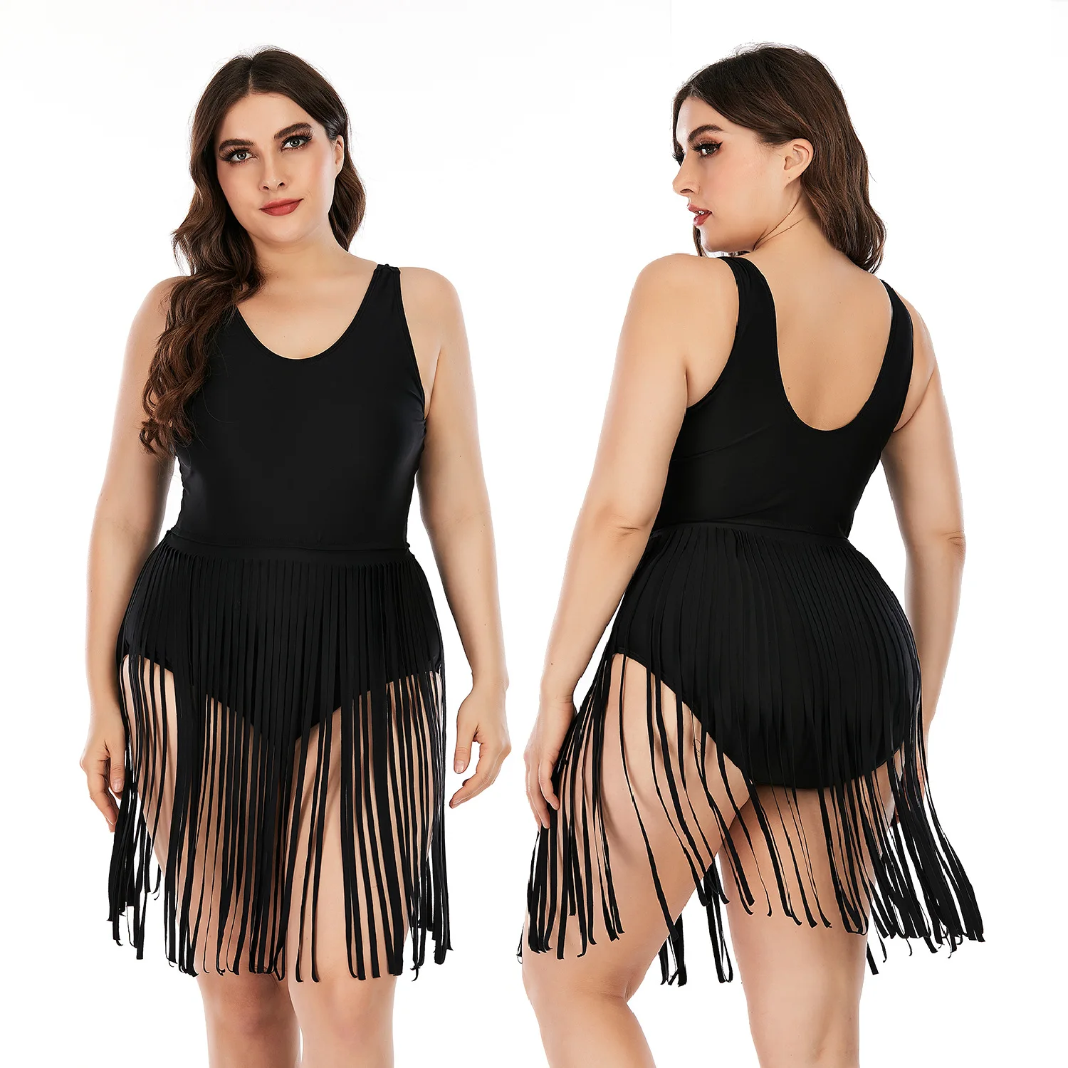 Women swimwear & beachwear 2022 plus size vest tassel one piece swimwear bikini for fat woman