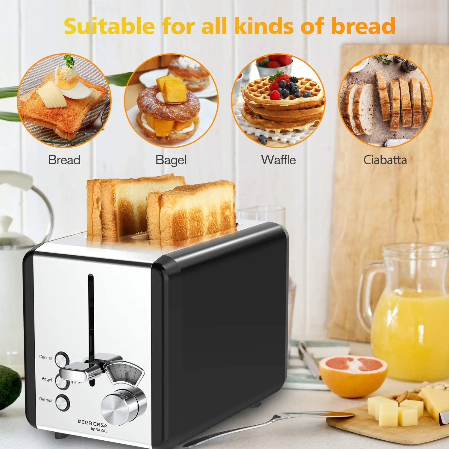 Hot sales 2 Slice Black Bread Toasters with Stainless Steel Decoration