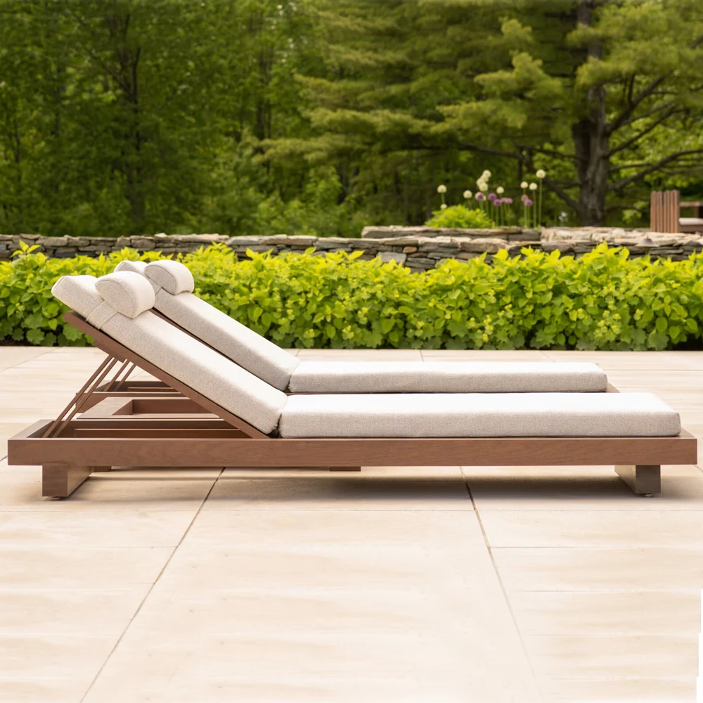 High-end rattan outdoor furniture patio pool side garden sun lounger set chaise chairs cushion for project