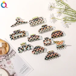New Fashion Design Acrylic Hairgrips Retro Bright Grid Hair Claw Clip For Women