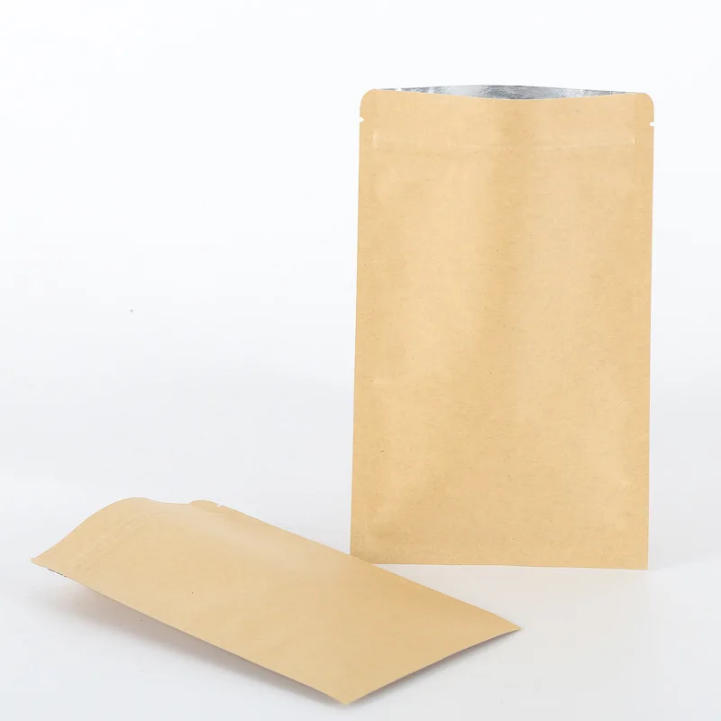 Three side sealing kraft paper bag with ziplock for coffee bean packing