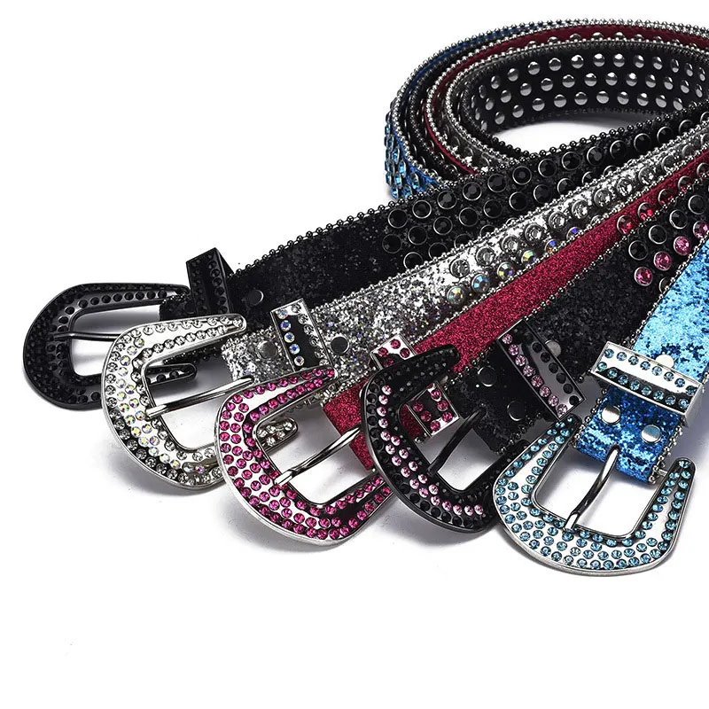 New Trend Bling Bling Rhinestone Belt Women Western Cowboy Crystal Studded PU Leather Diamond Shiny Belt For Jeans