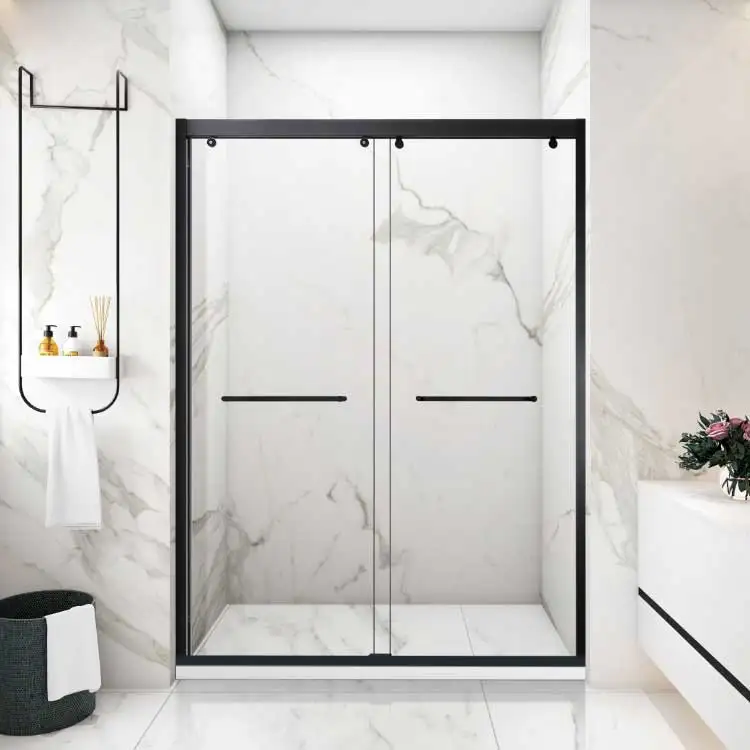 Hotel Sliding Shower Doors Bathroom Enclosure Home Villa Black Aluminum Shower Enclosure Sliding 8mm Glass Shower Door Screen