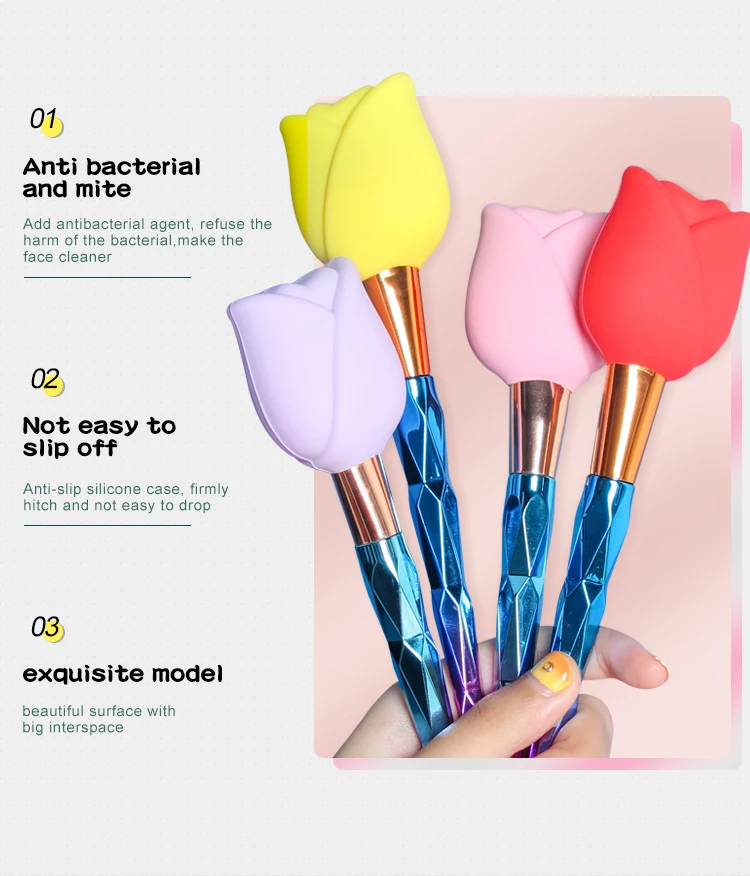 3 Pack and 3 Size Silicone Travel Makeup Brush Cover Rose Shaped Dust- Proof Portable Makeup Case/ Box Travel Brush Protector