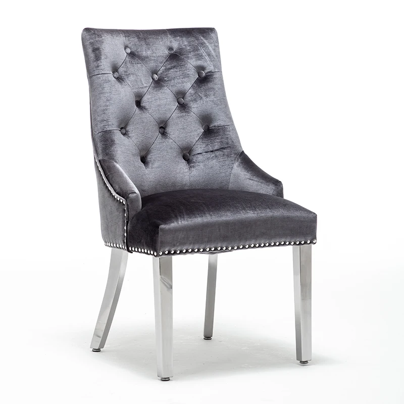 
Синий бархатный тканевый элегантный железный ножки серебряное кольцо с Львом на спине деревянный обеденный стул 