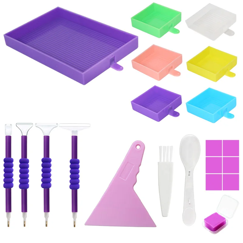 5d Diamond Art Tray Organizer with Stopper Plastic Diamond Drill Pen Set Diamond Painting Sorting Tray