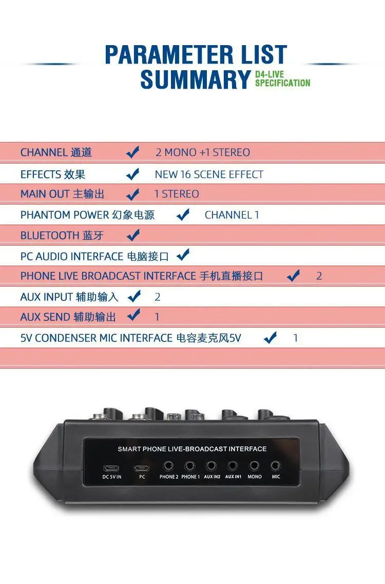 Whole Sale 4 Channel  Audio Interface Sound Mixer for Studio Recording Musical Instruction OEM