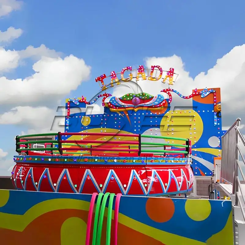 China Hot Sale Exciting Thrill Rides Fairground Amusement Park Game Machine Portable Crazy Turntable Disco Tagada With  Trailer